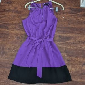 Purple and black Express flowy dress waist tie